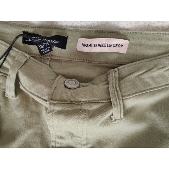 BCBGeneration High Rise Wide Leg Crop Twill Pants Light Green Button Fly 13/31 - Picture 6 of 7